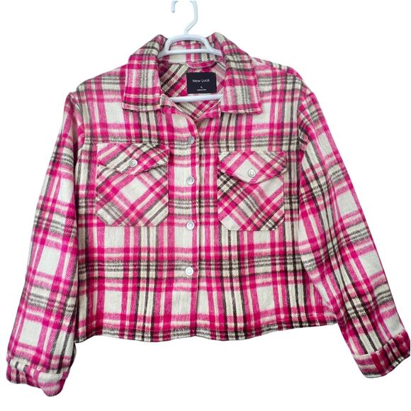 New Look Plaid Pink Fleece Shacket Jacket Womens XL Soft Comfy Granola Girl - Picture 2 of 9